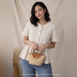 ZARA Cream Knit Peplum Cardigan Top w/ Heart Buttons – Size S – NWT